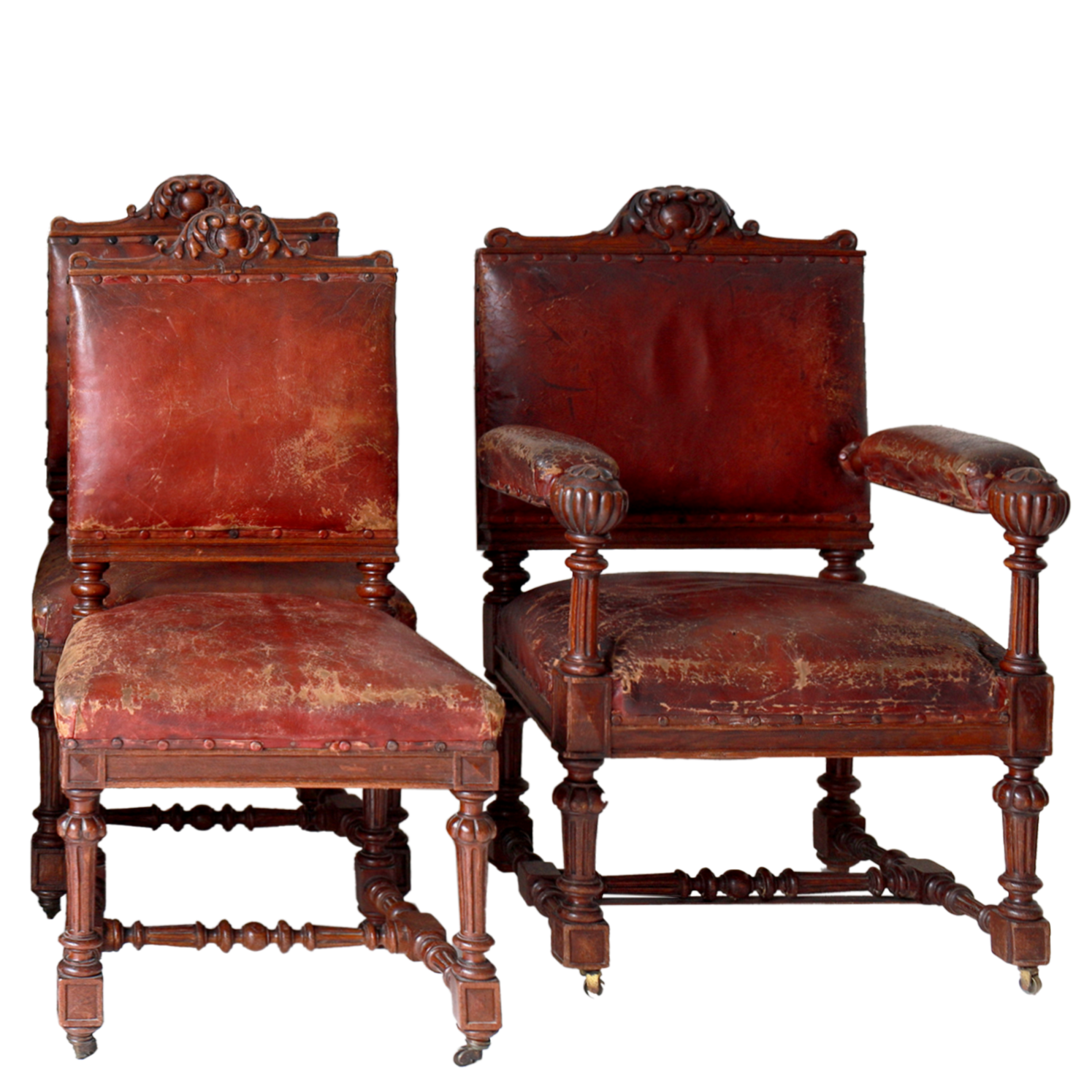 Set of 8 19th Century Scottish Oak & Leather Dining Chairs