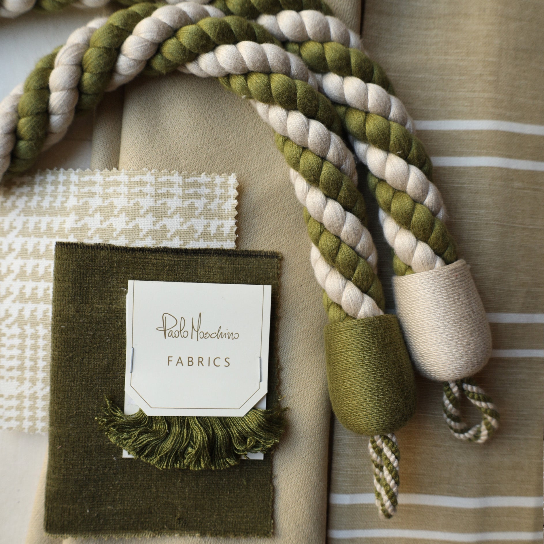 Cabled Rope Tieback - Flax and Olive Green
