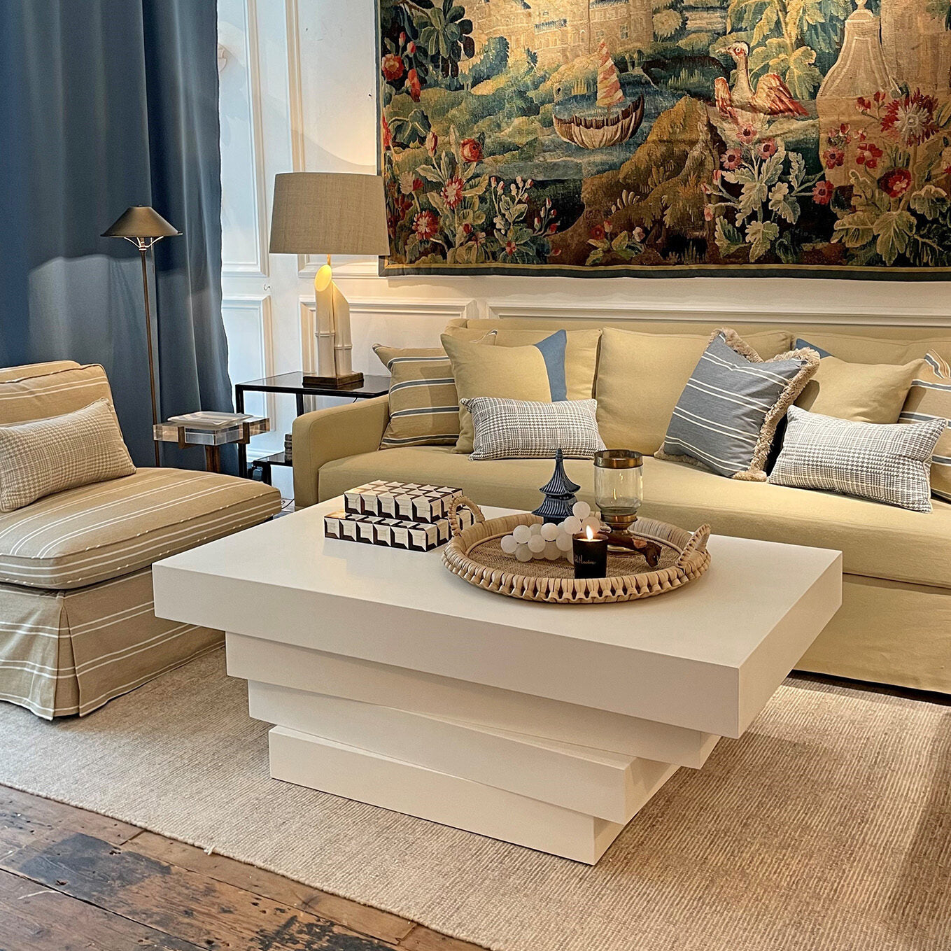 Horizon Stripe Cushion - Blue on Sand