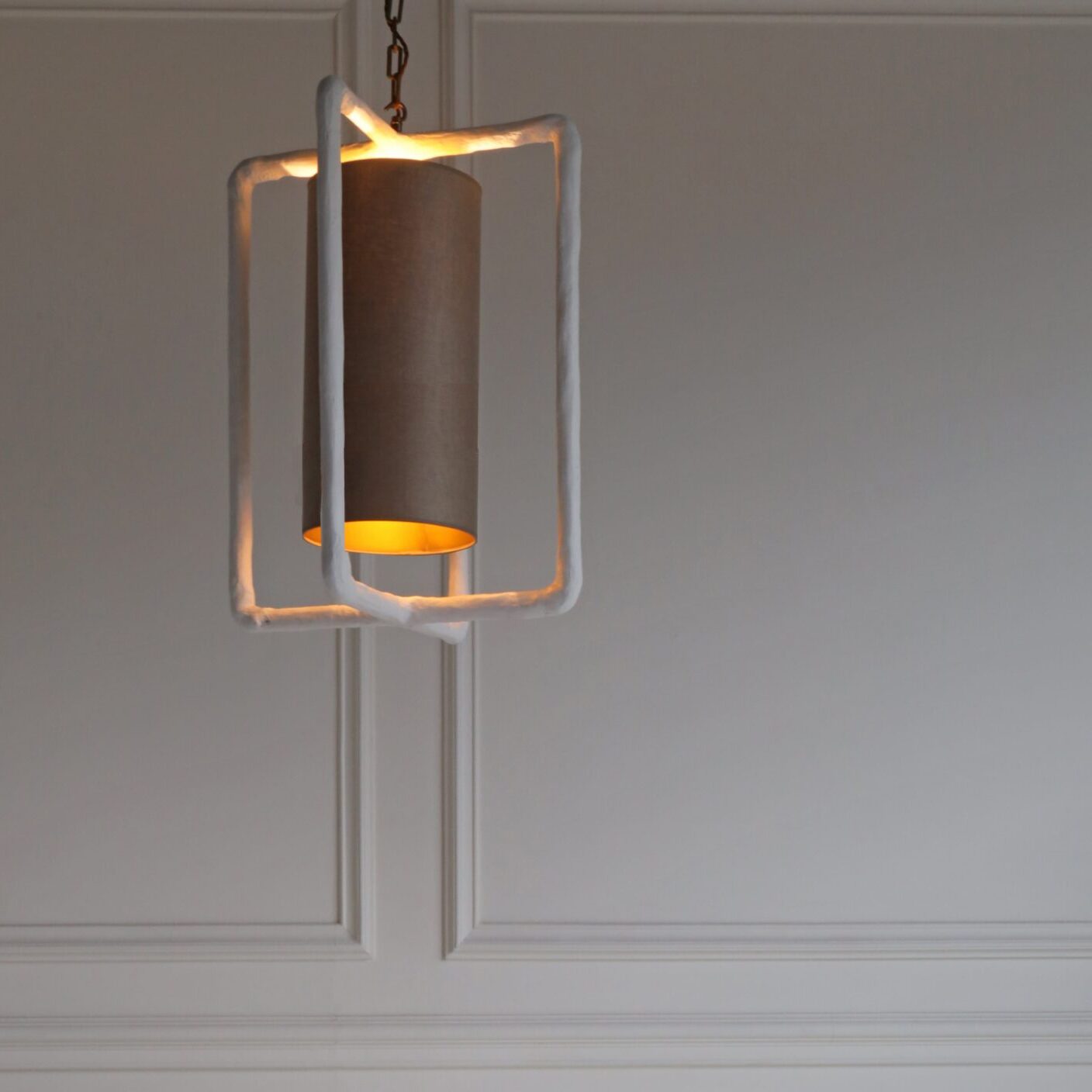 Luna Chandelier with Soft Shade - White Plaster