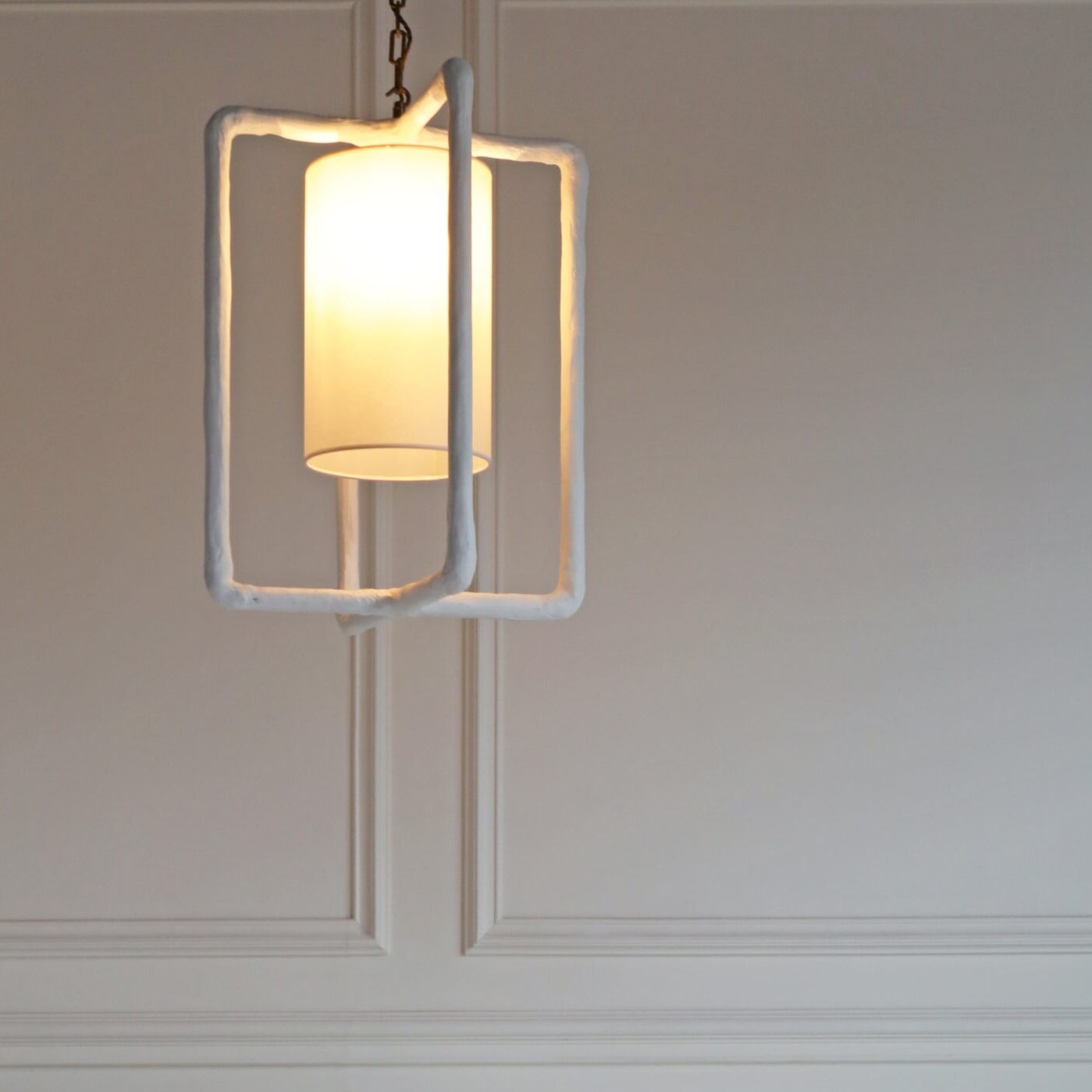 Luna Chandelier with Soft Shade - White Plaster