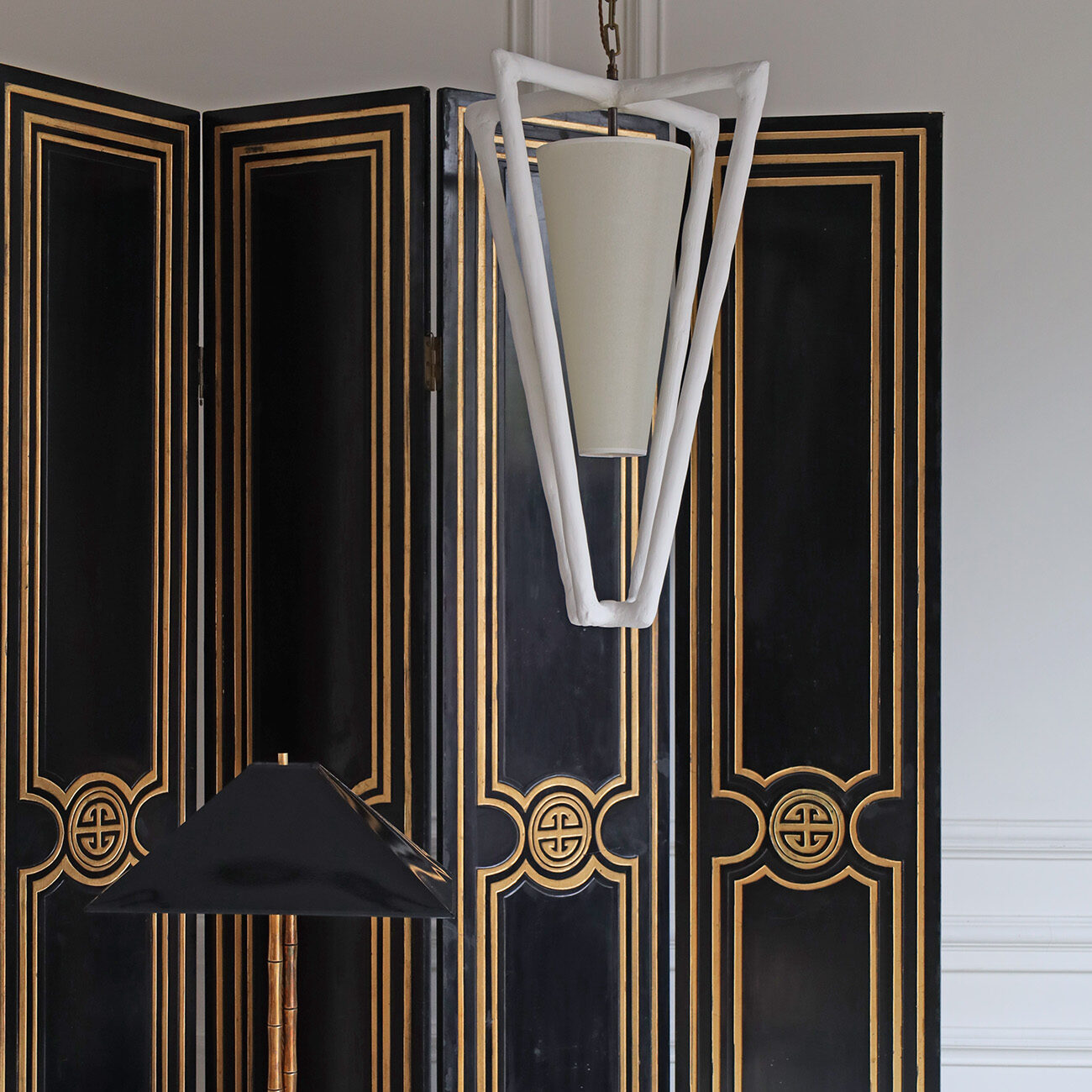 Hollywood Regency Style Black and Gold Screen