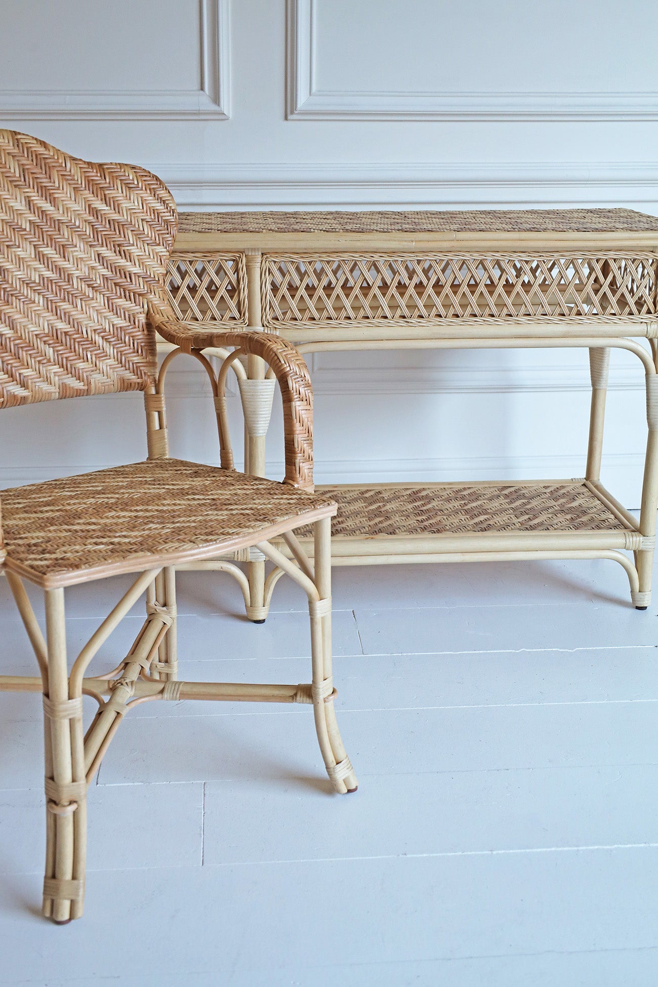 Pied-de-poule Rattan Console Table