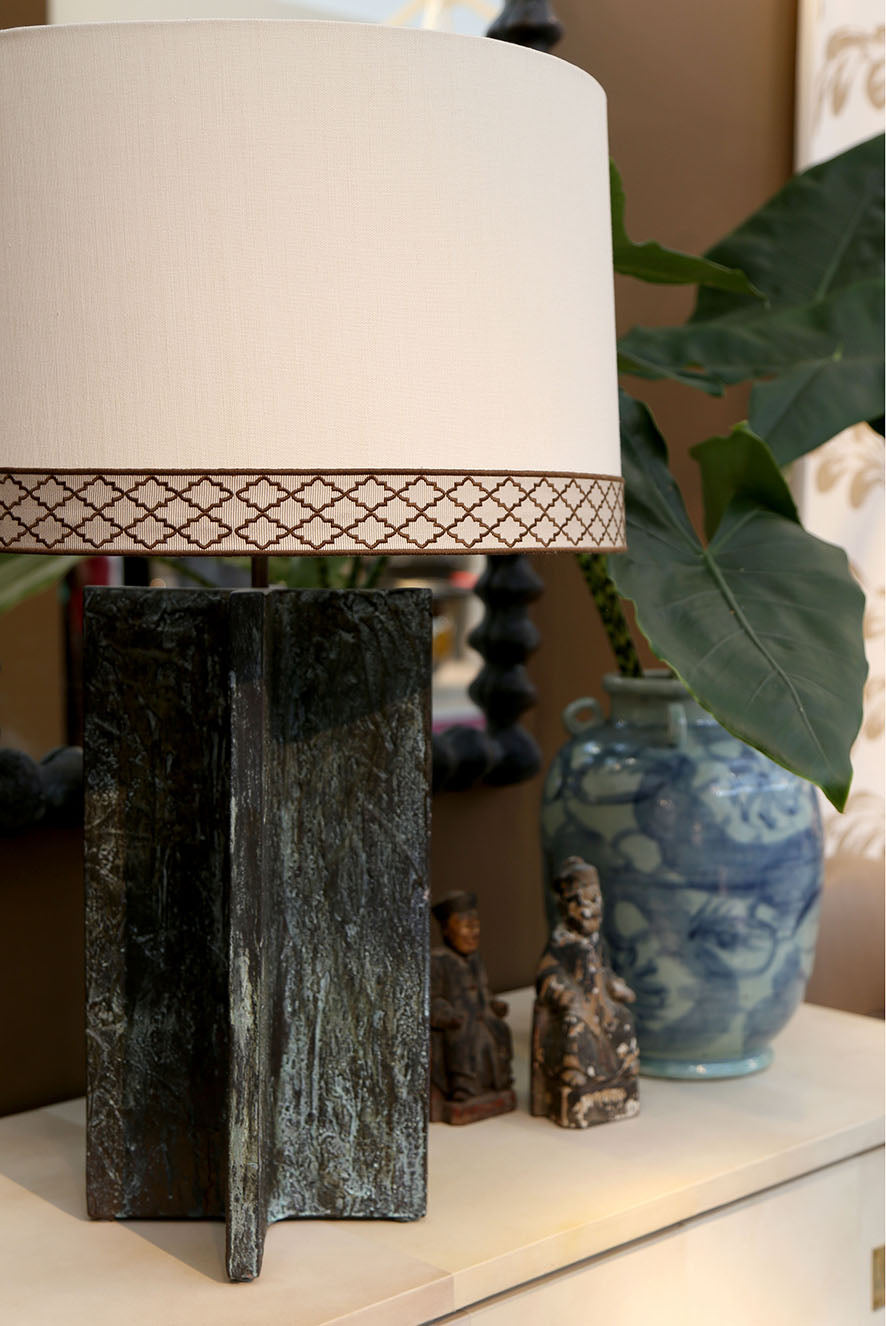 Vignette.Decorex19.Lampshade.Moroccan Border.Michel Table Lamp.Verdigris.LR