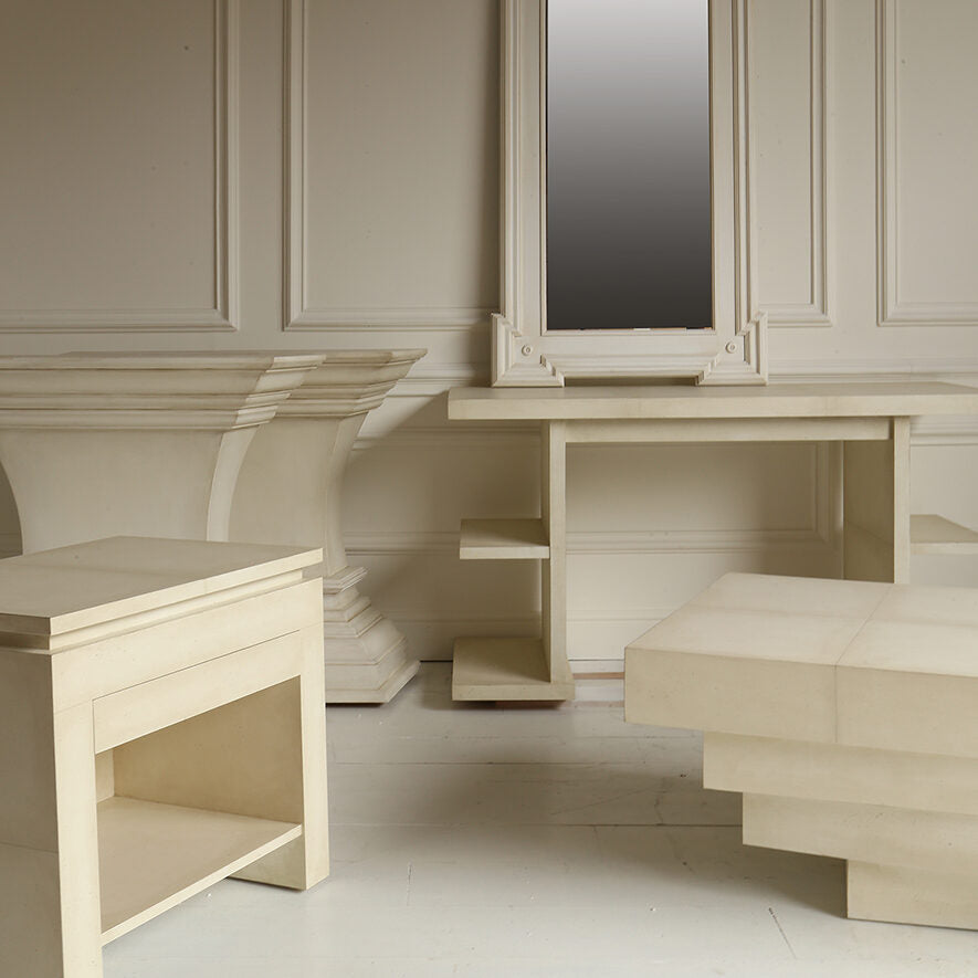 Vignette.Fontana Coffee Table.Verona Mirror.Parchment Bedside Table.Bramante Console LR