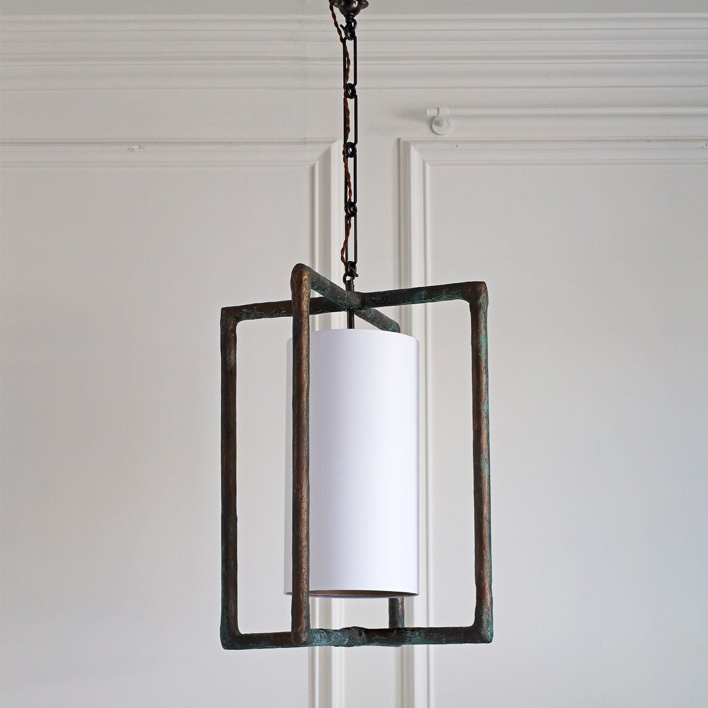 Luna Chandelier with Soft Shade - Bronze Verdigris