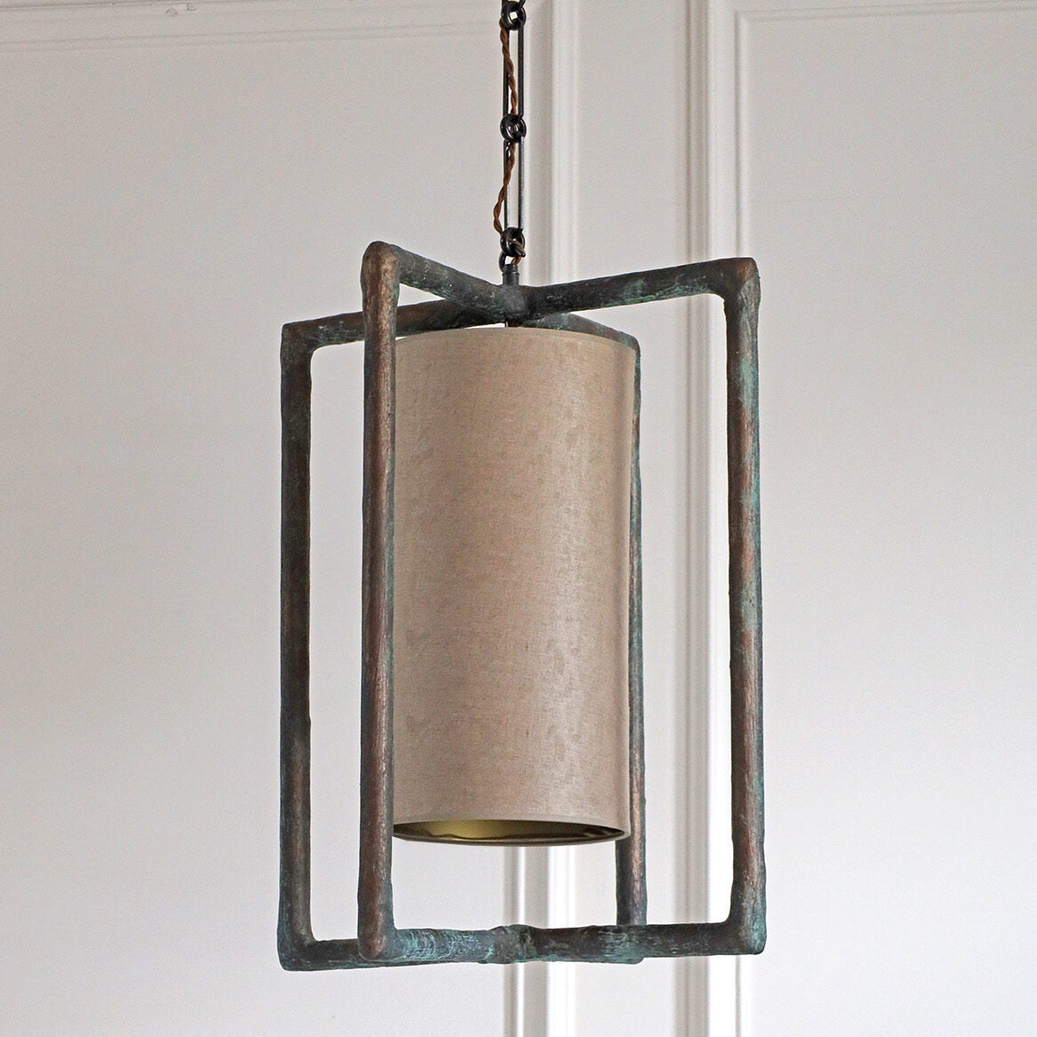 Luna Chandelier with Soft Shade - Bronze Verdigris