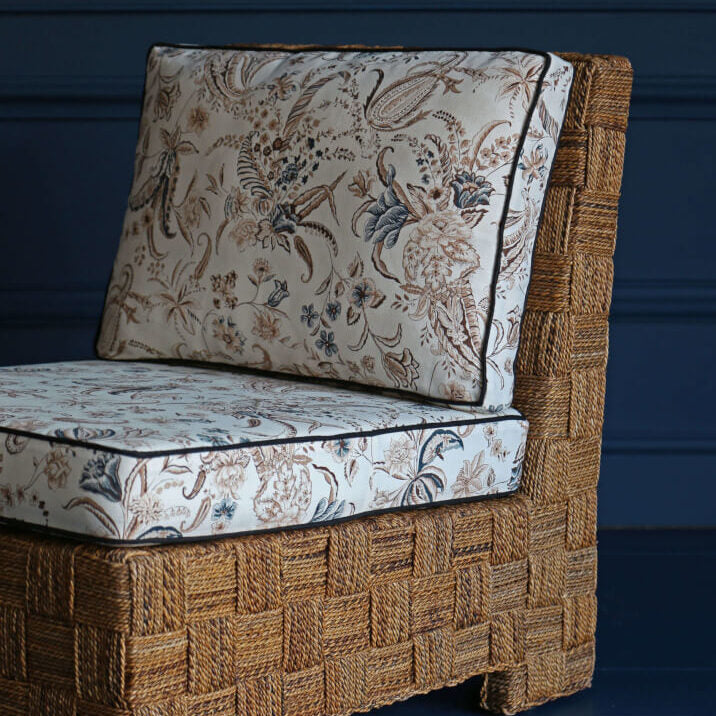 Vignette.Paisley Passion Blue Brown on White.Daniel Chair