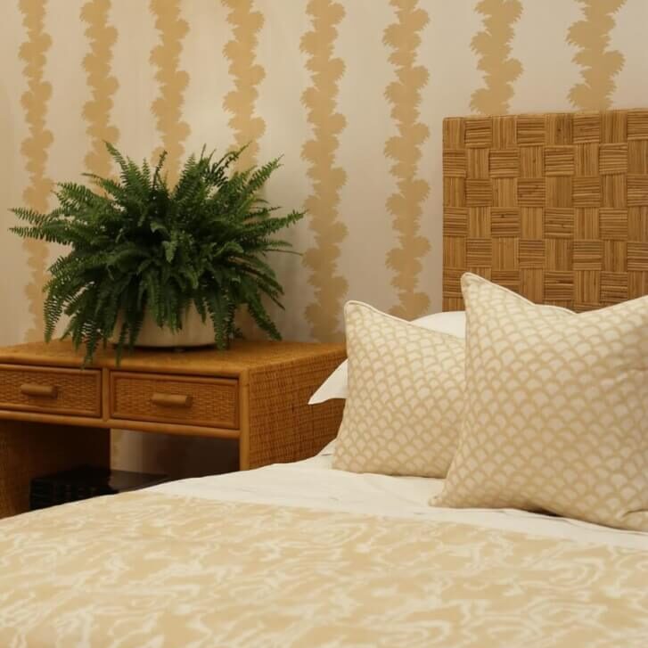 Vignette.Palmyra Vanilla. Riviere Vanilla. Roche Vanilla.Cubo Bed.Sandy Bedside Table