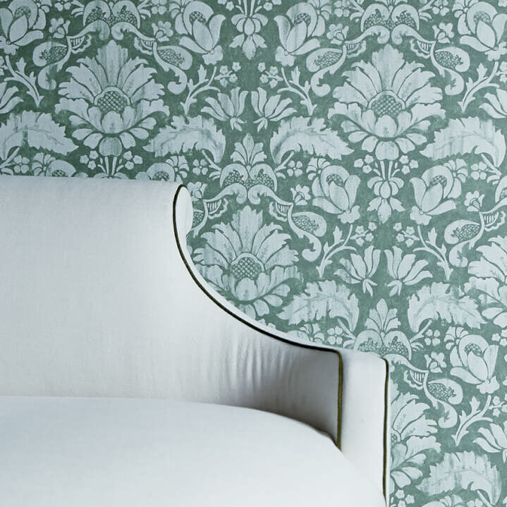 Vignette.Rialto Green.Scroll Back Sofa LR