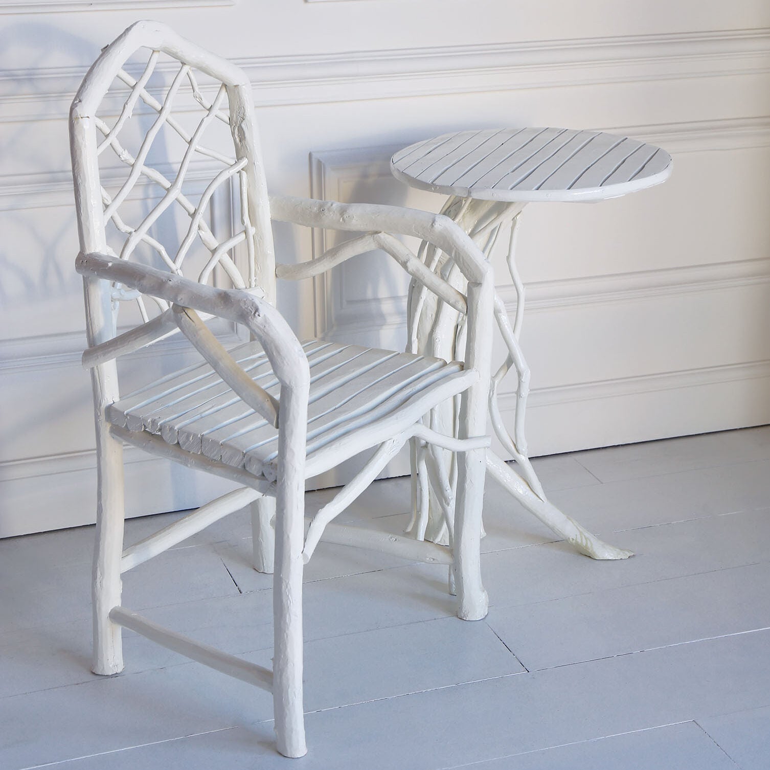 Vignette.Stephan Side Table White.Stephan Armchair White. LR