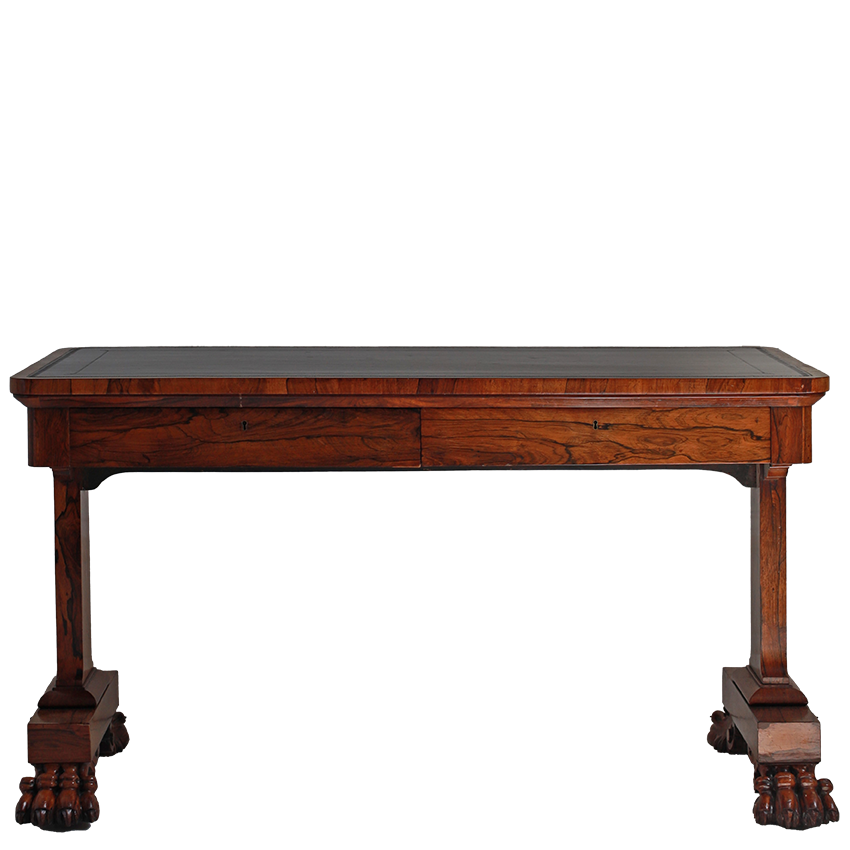 Wooden table with a dark finish on a white background