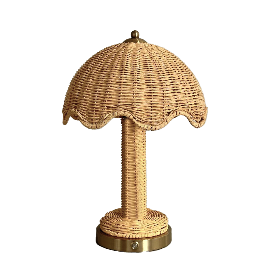 Scalloped Rattan Cordless Table Lamp