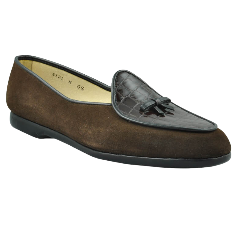 Midinette Brown Suede with Patent Crocodile