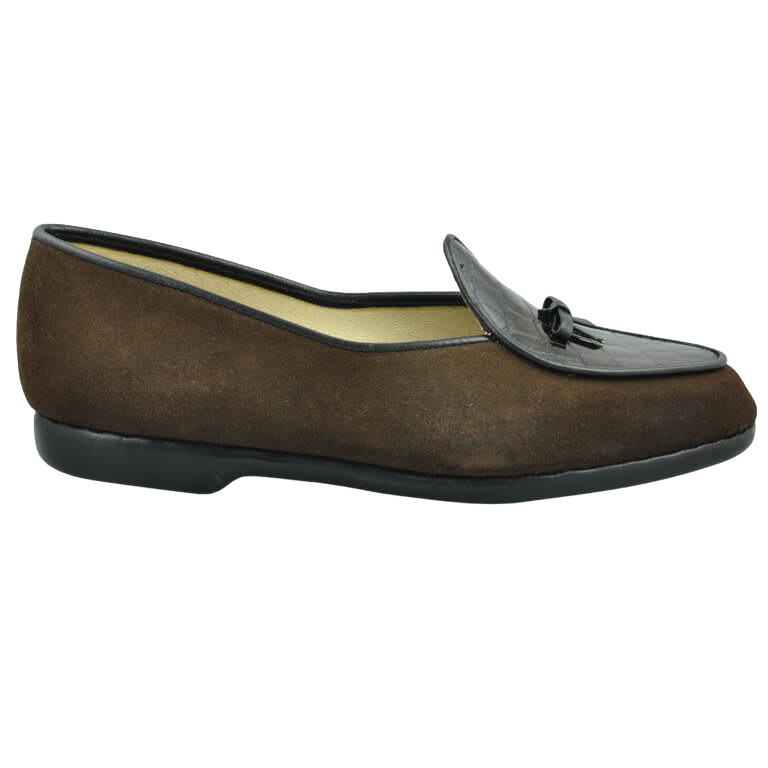 Midinette Brown Suede with Patent Crocodile