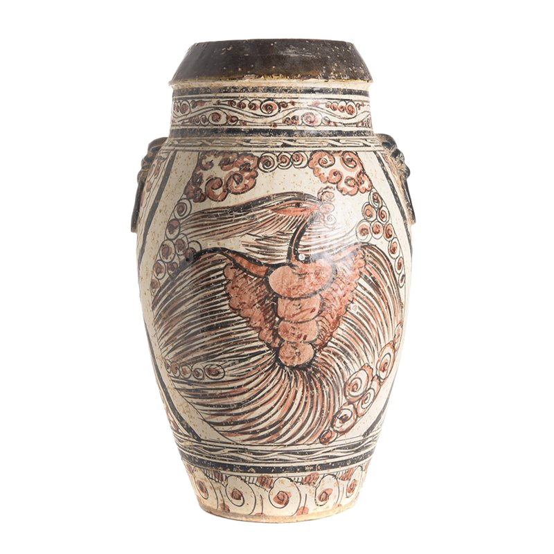 Round Archaic Jar - White & Red