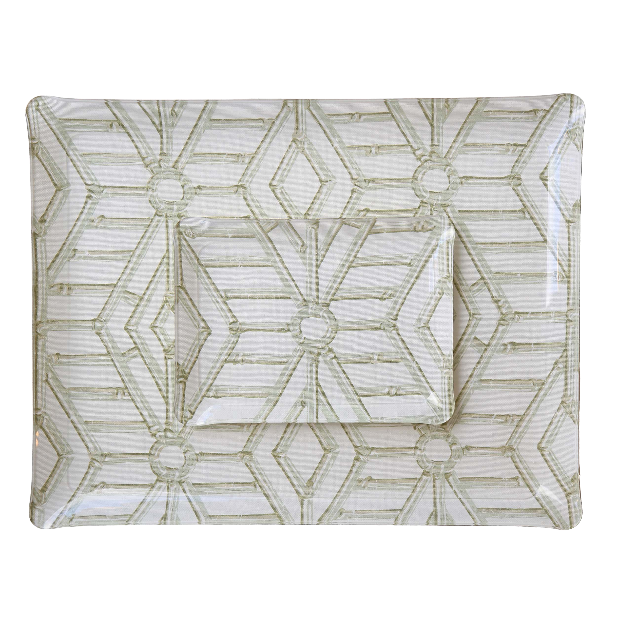 Bamboo Cane Large Tray - Celadon on White