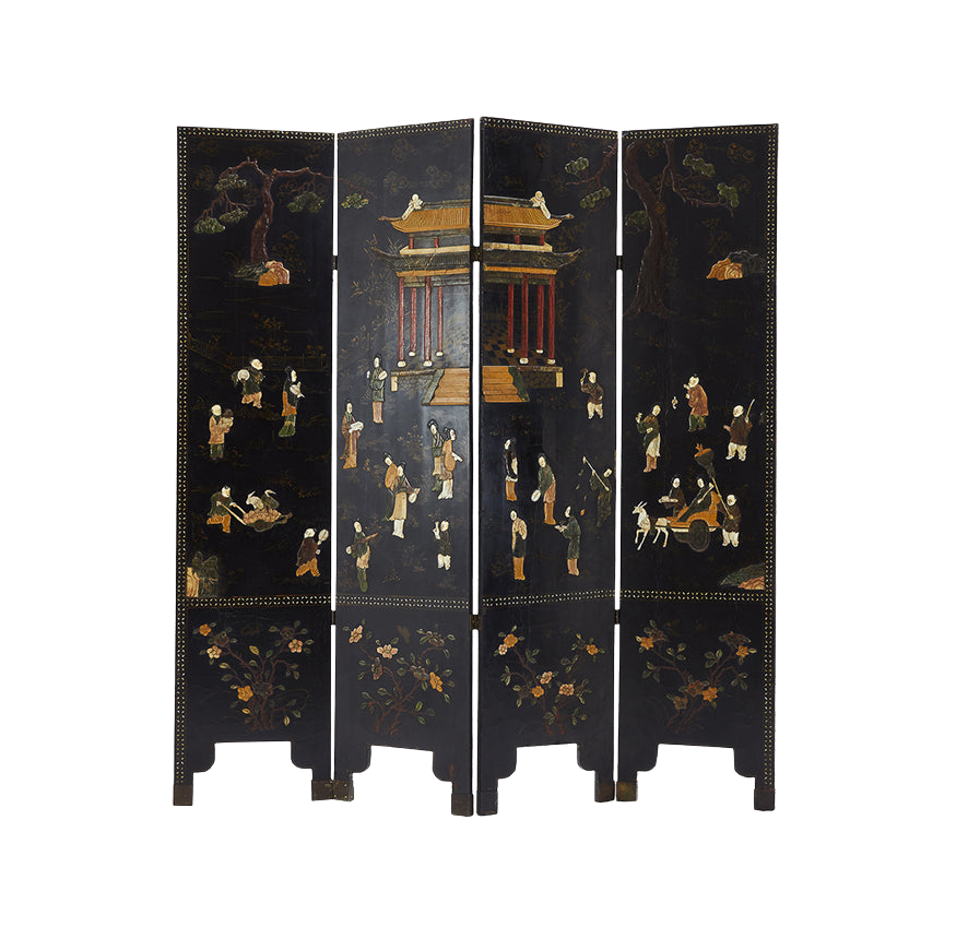 19thC Carved Stone & Lacquered Screen CUT OUT LR