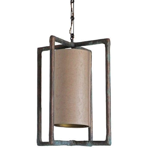 Luna Chandelier with Soft Shade - Bronze Verdigris