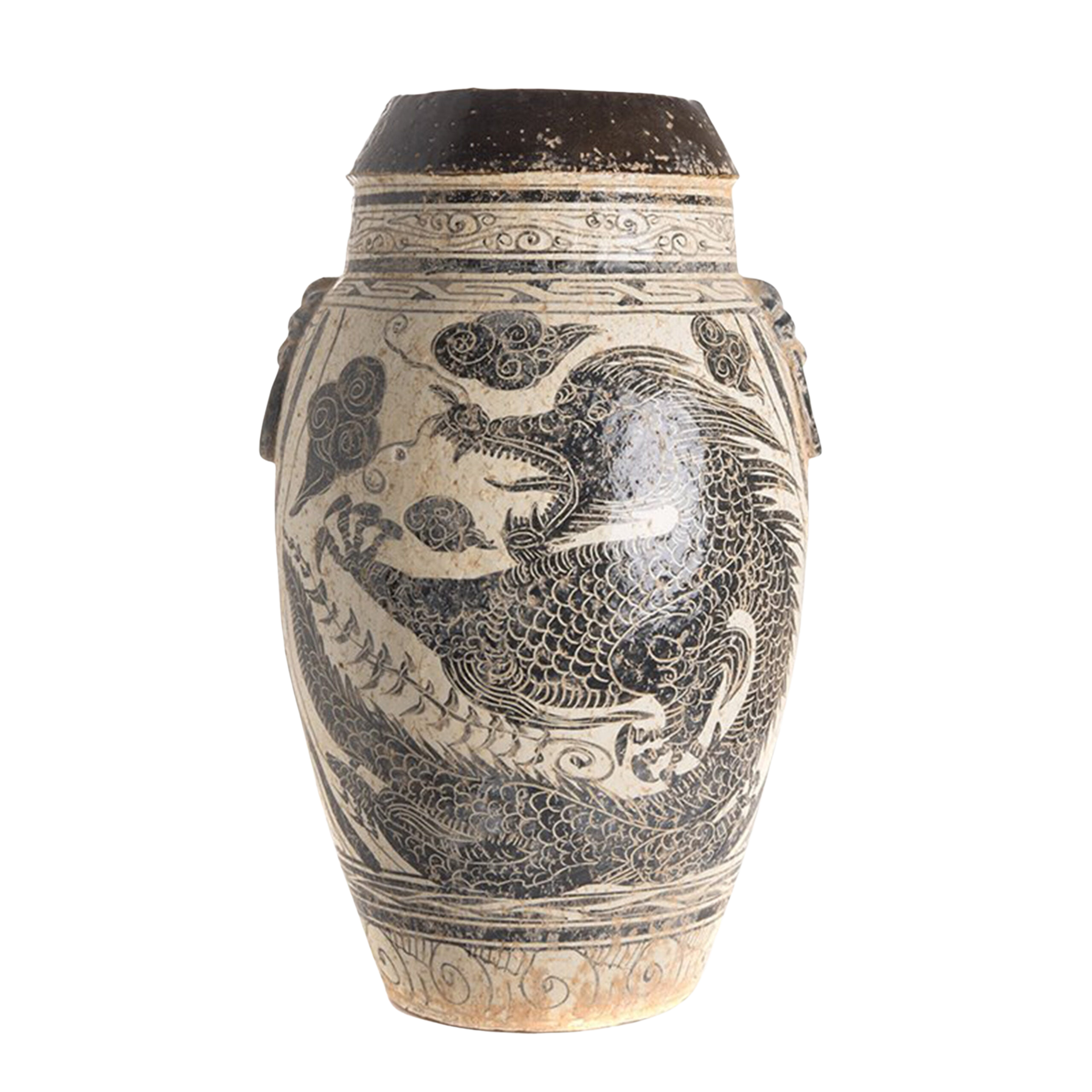 Round Archaic Jar - White & Black