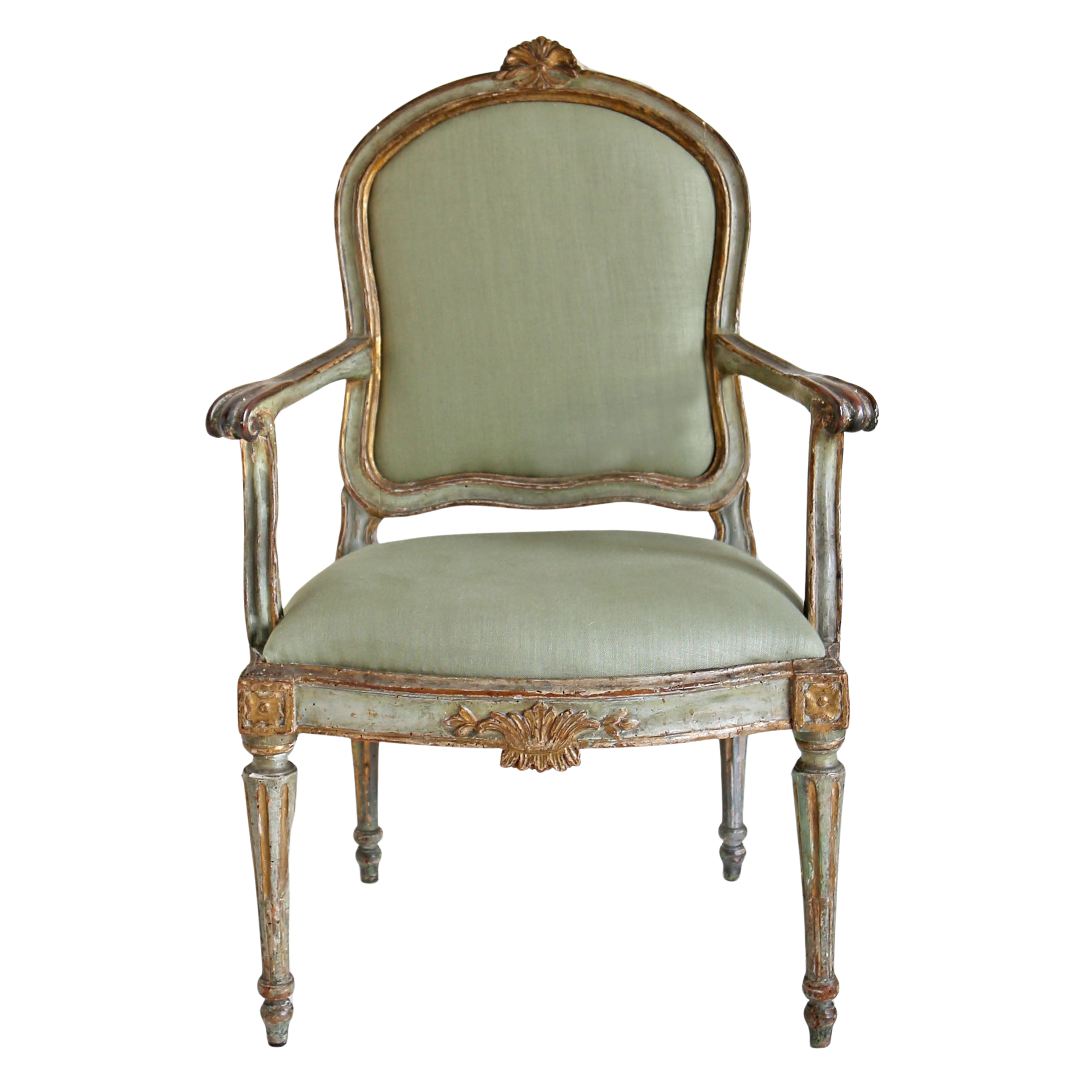 Louis XVI Armchair - Brittany Glazed Linen Moss