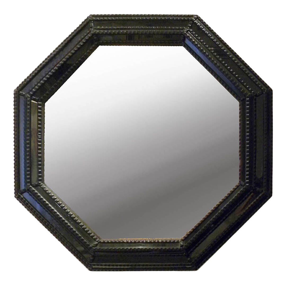 Octagonal Beaded Mirror in Black