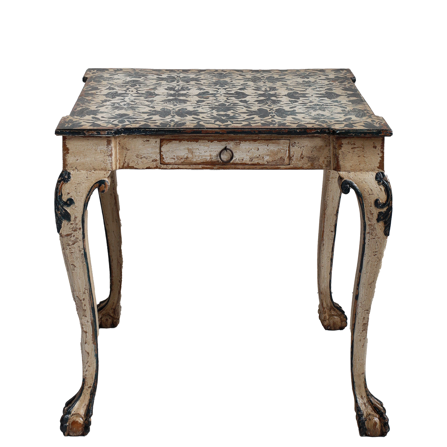 1920s Painted Side Table with Floral Motifs