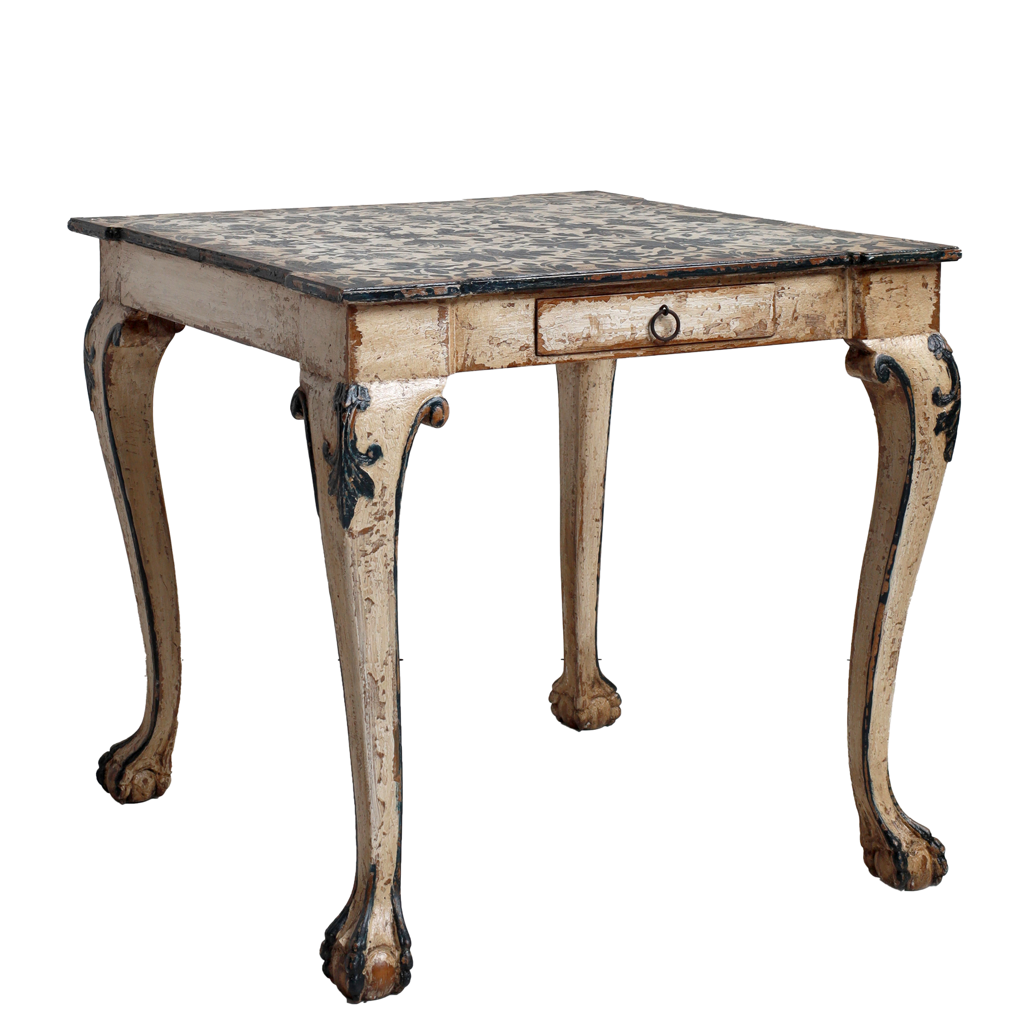 1920s Painted Side Table with Floral Motifs