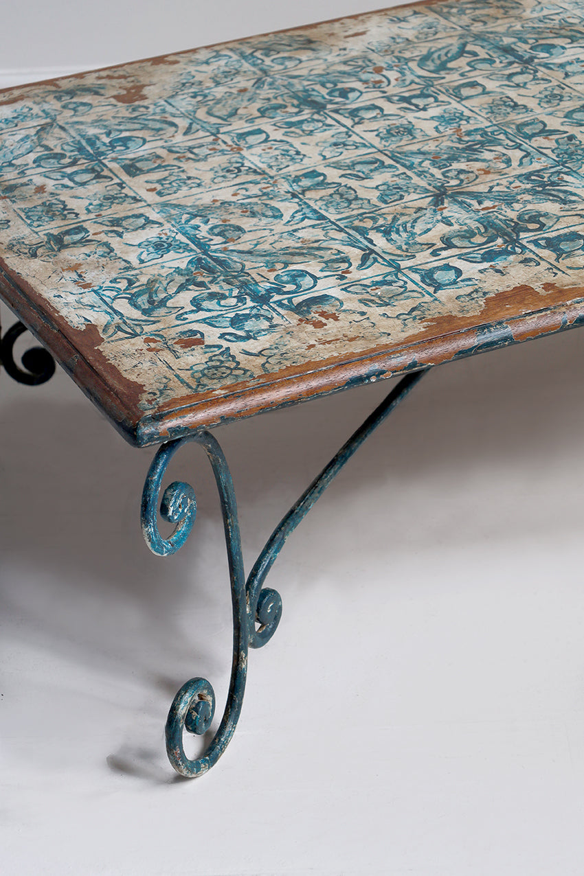 1950s Painted Coffee Table with Azulejo Tiles Motifs