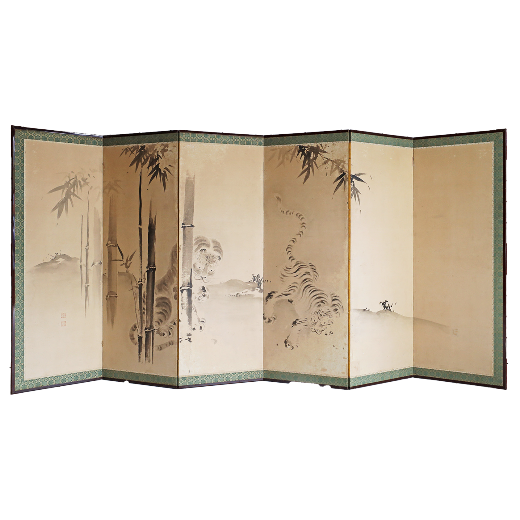 19th Century Japanese Tigers Folding Screen