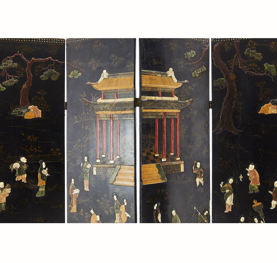 19thC Carved Stone &#038; Lacquered Screen &#8211; Detail 3 LR