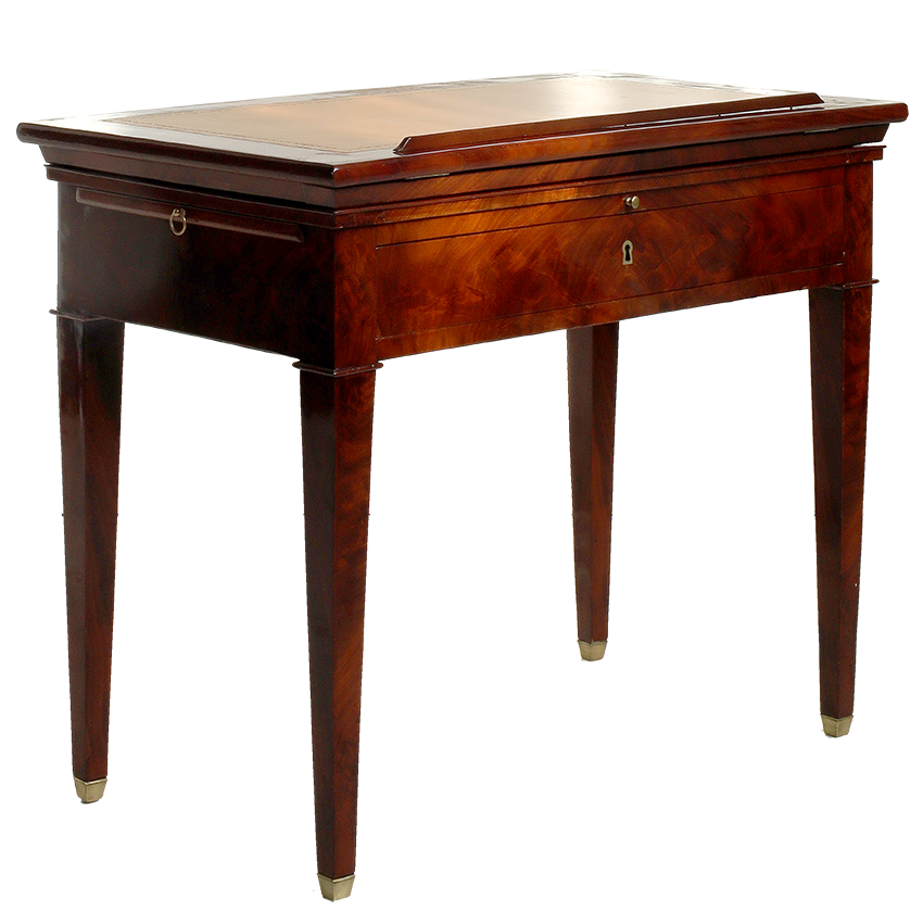 Wooden desk with a closed lid on a white background