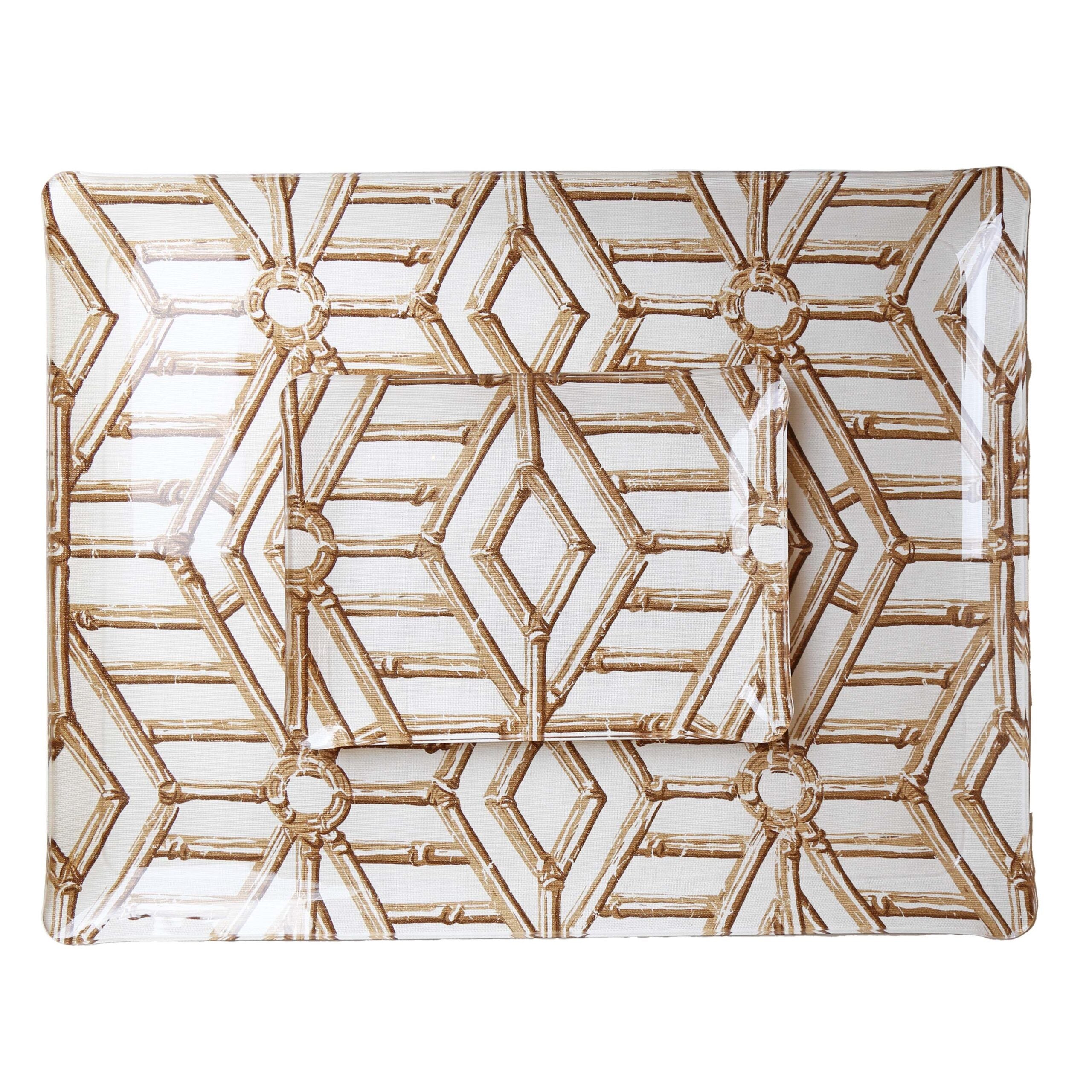 Bamboo Cane Large Tray - Brown on White