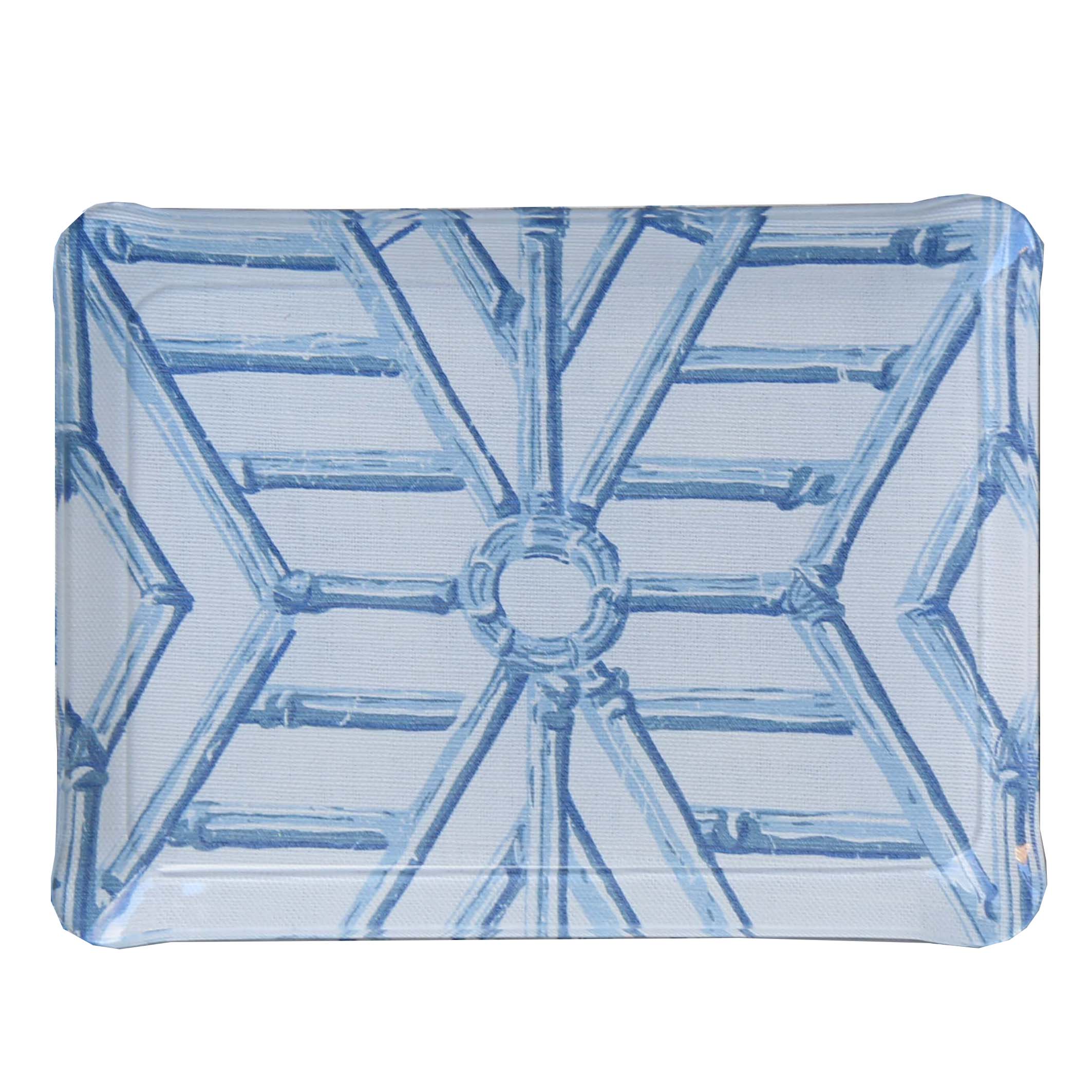 Bamboo Cane Small Tray - Blue on White