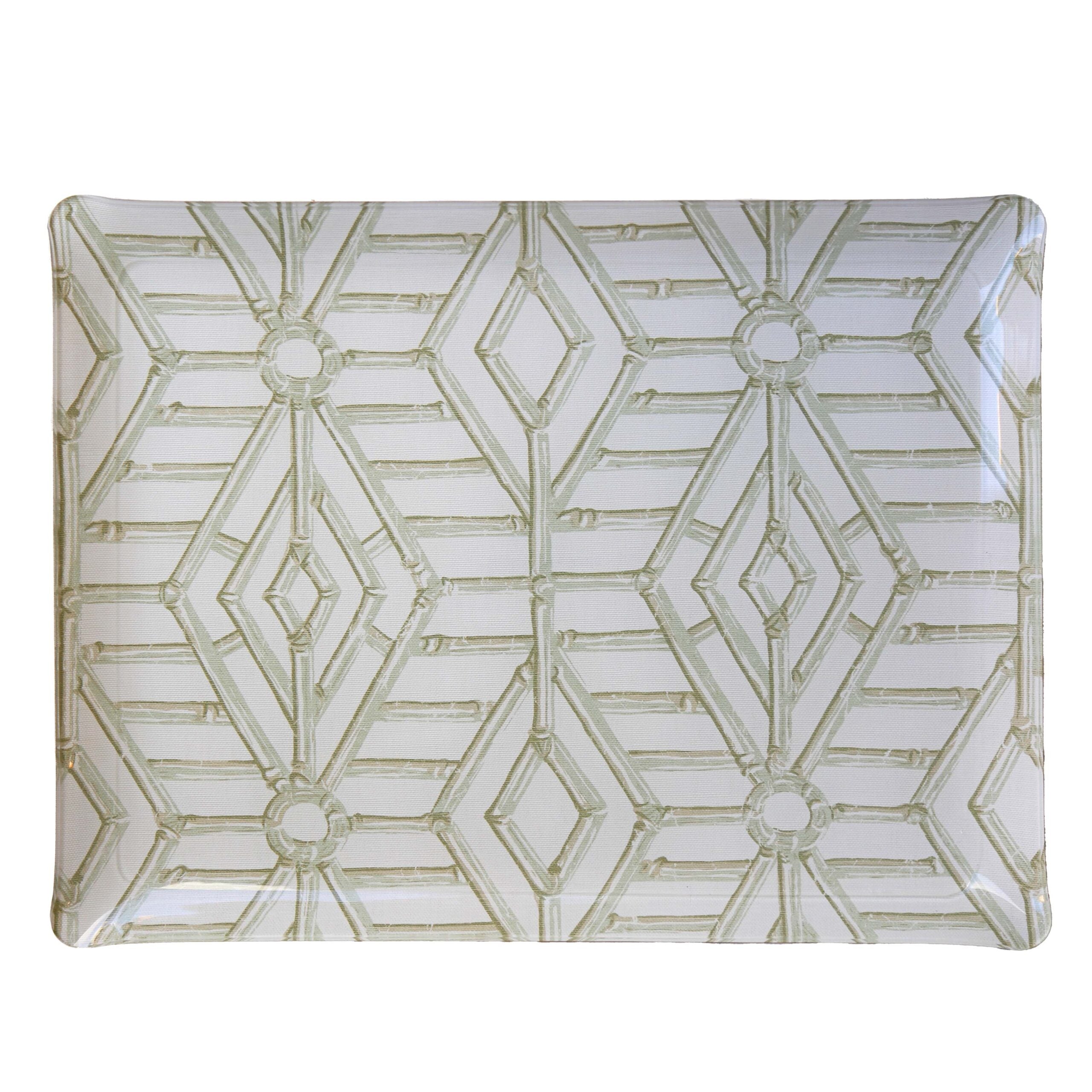 Bamboo Cane Large Tray - Celadon on White