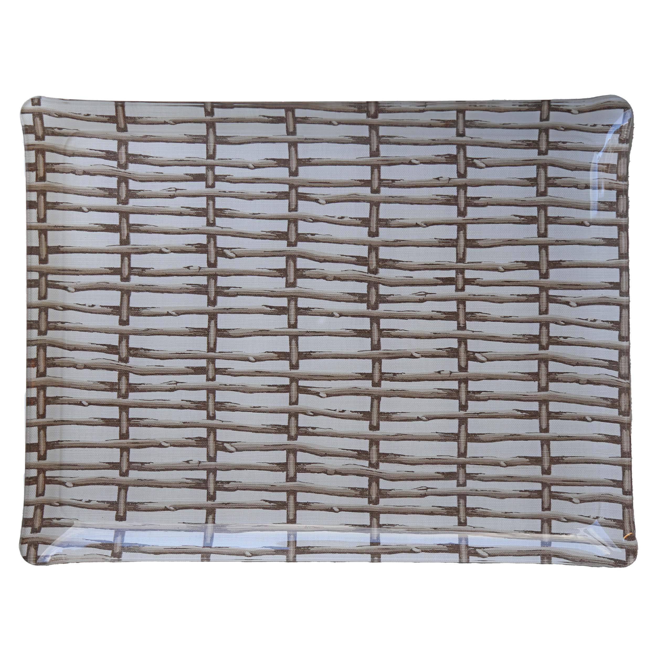 Twig Fence Large Tray - Brown on White