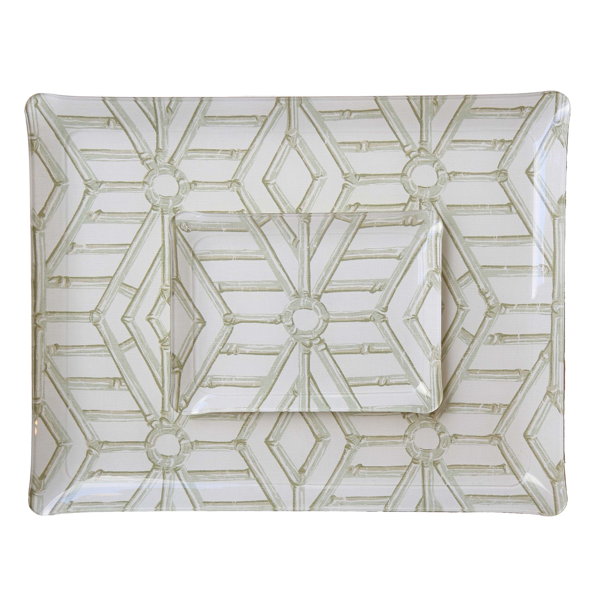 Bamboo Cane Large Tray - Celadon on White