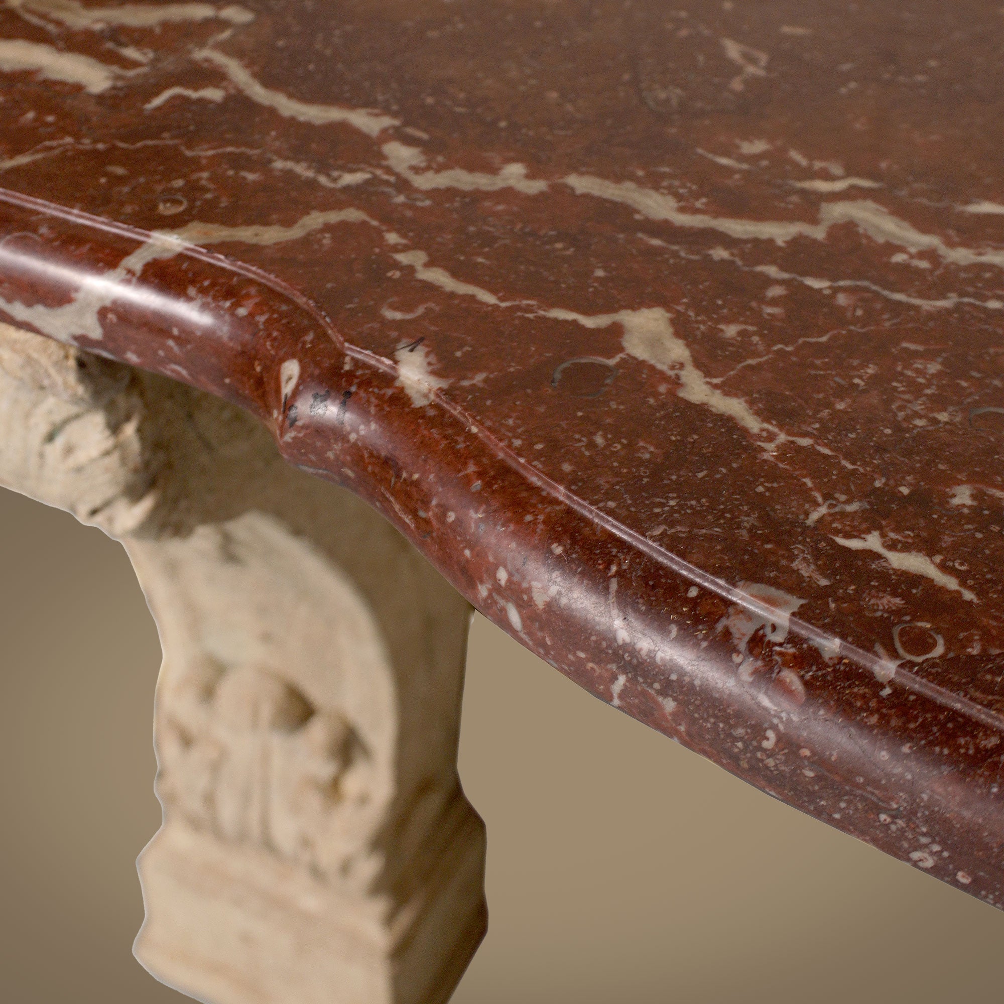 Antique Stone Console with Red Marble Top