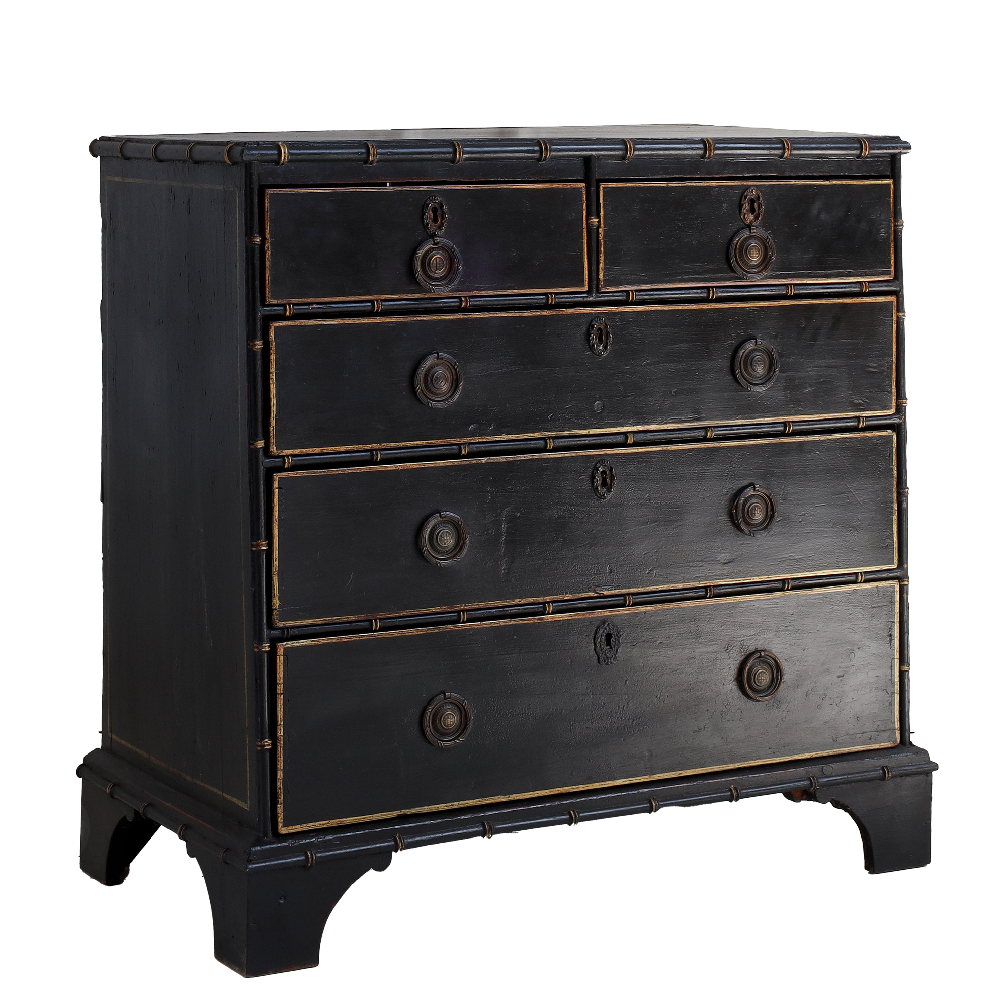 Antique Black Faux Bamboo Chest of Drawers