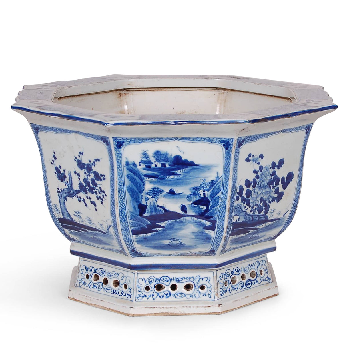 Blue and White Octagonal Planter