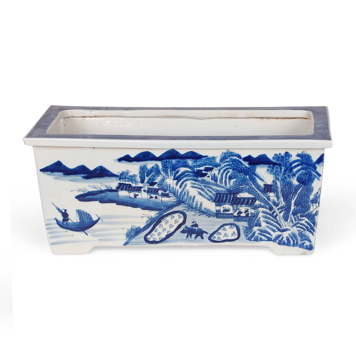 Blue and White Rectangular Planter