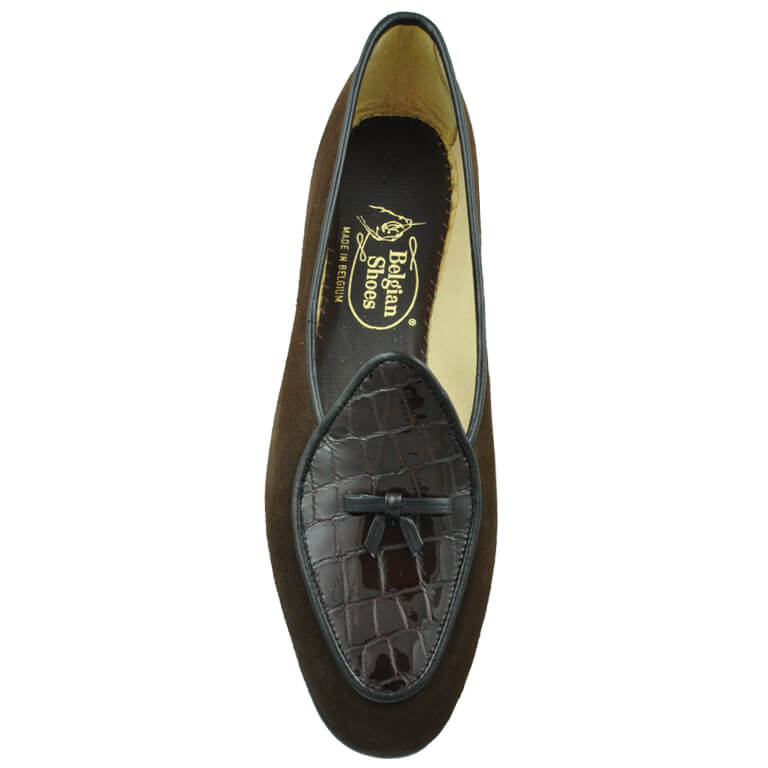 Midinette Brown Suede with Patent Crocodile