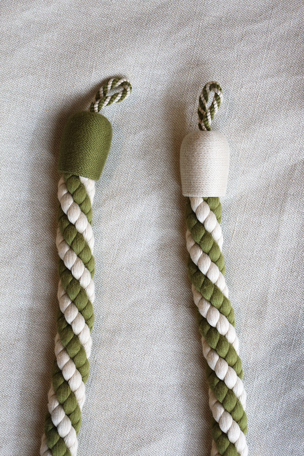 Cabled Rope Tieback - Flax and Olive Green