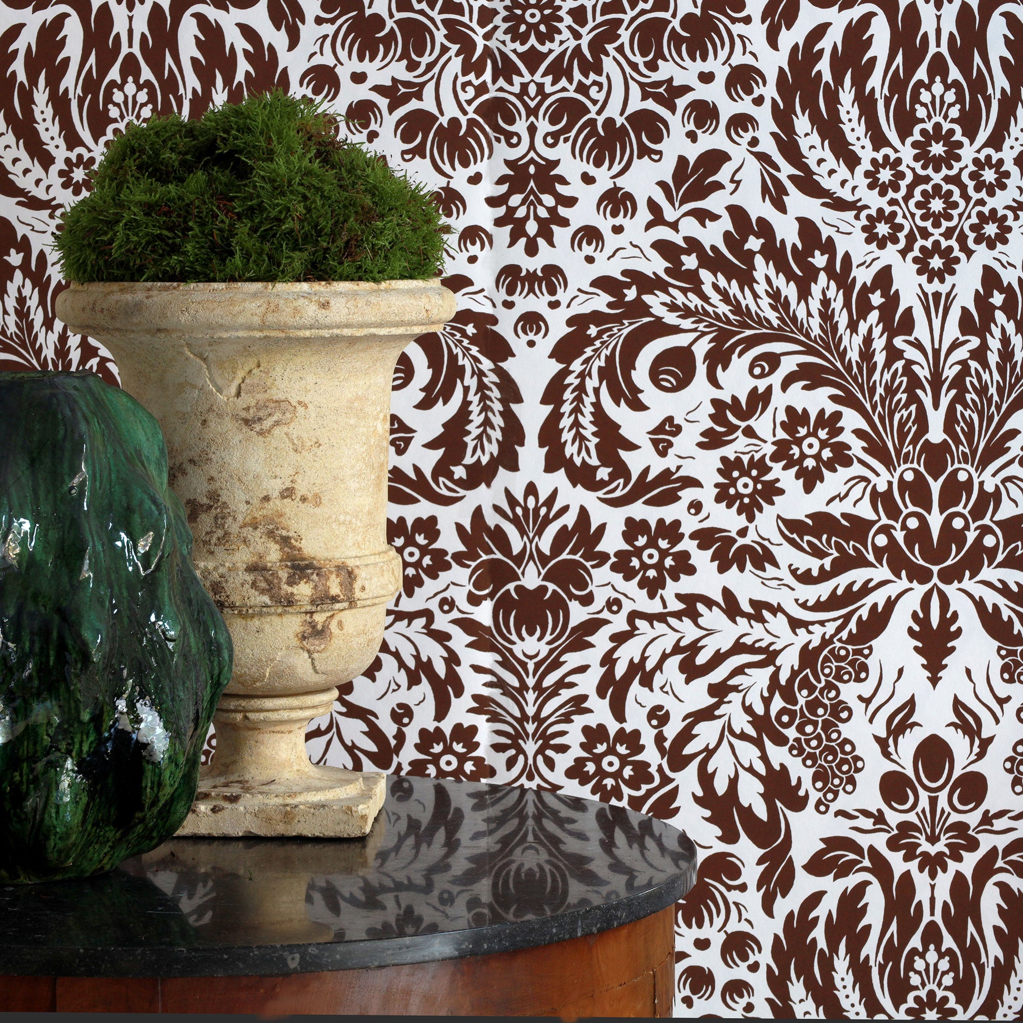 Damask Wallpaper - Brown