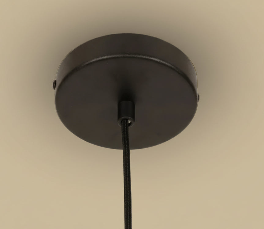 Black pendant light fixture on a white background