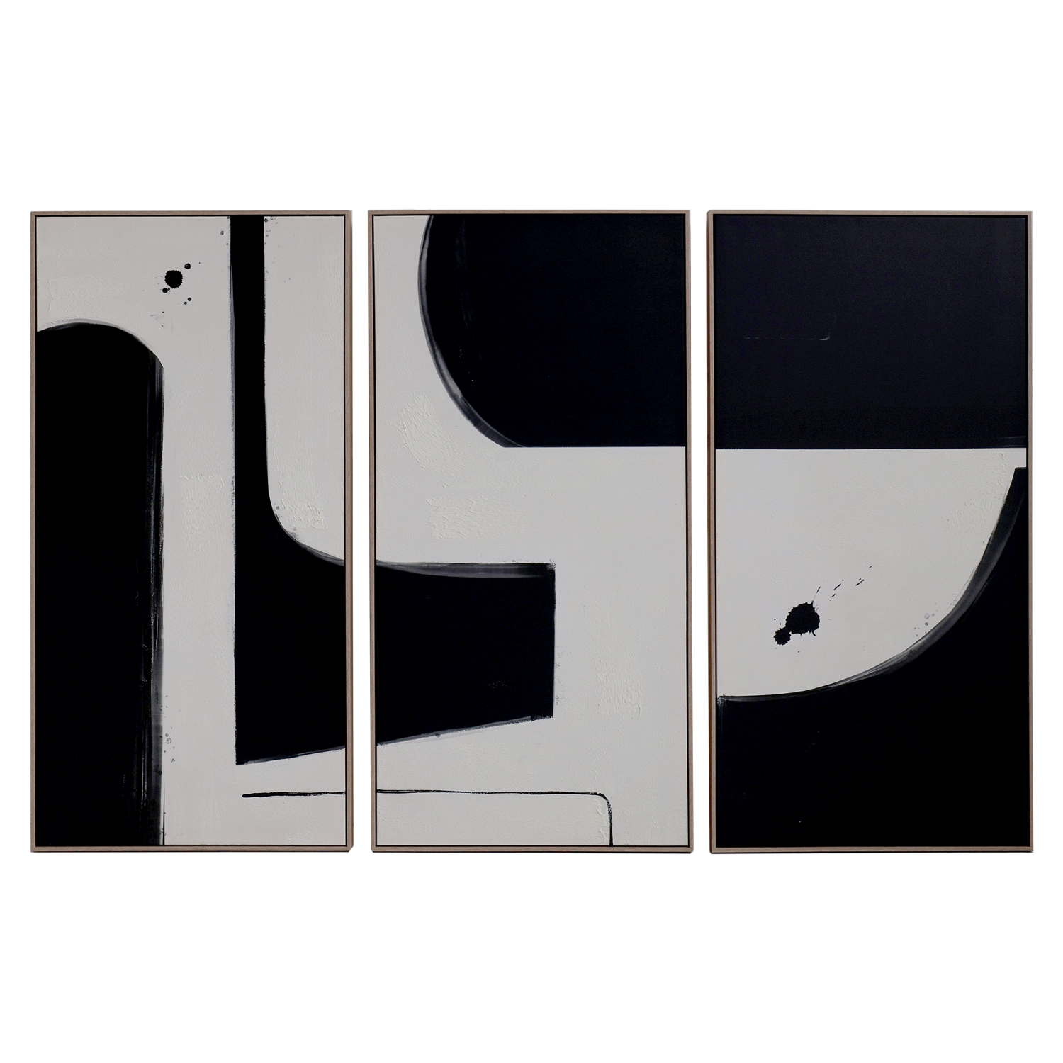 Set of 3 Black and White Abstract Painted Prints