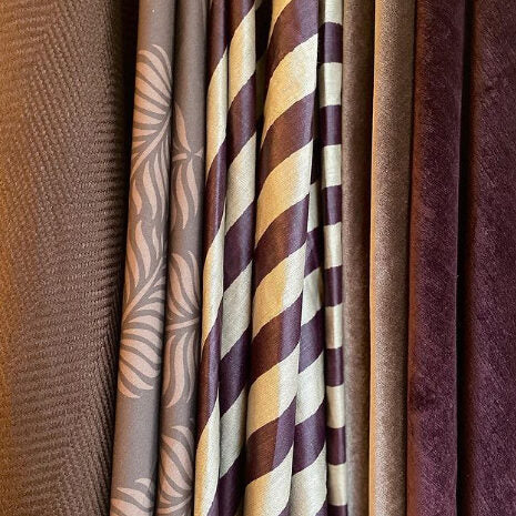 Melba Stripe - Aubergine on Natural Glazed Linen