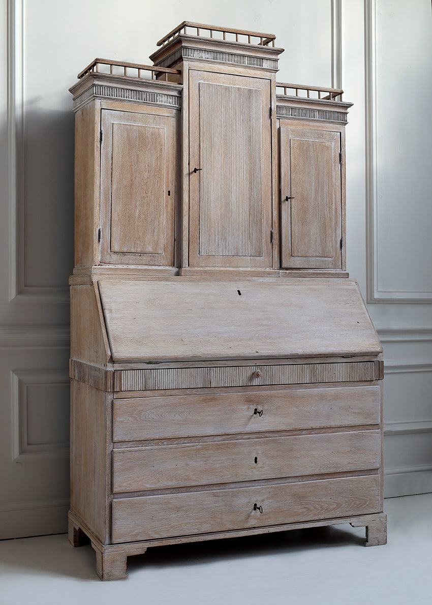 Gustavian Bleached Oak Secretaire