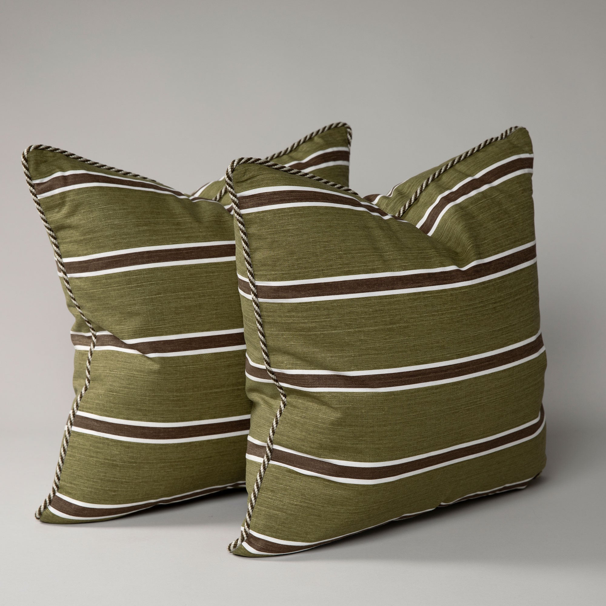 Horizon Stripe Cushion - Brown on Dark Olive