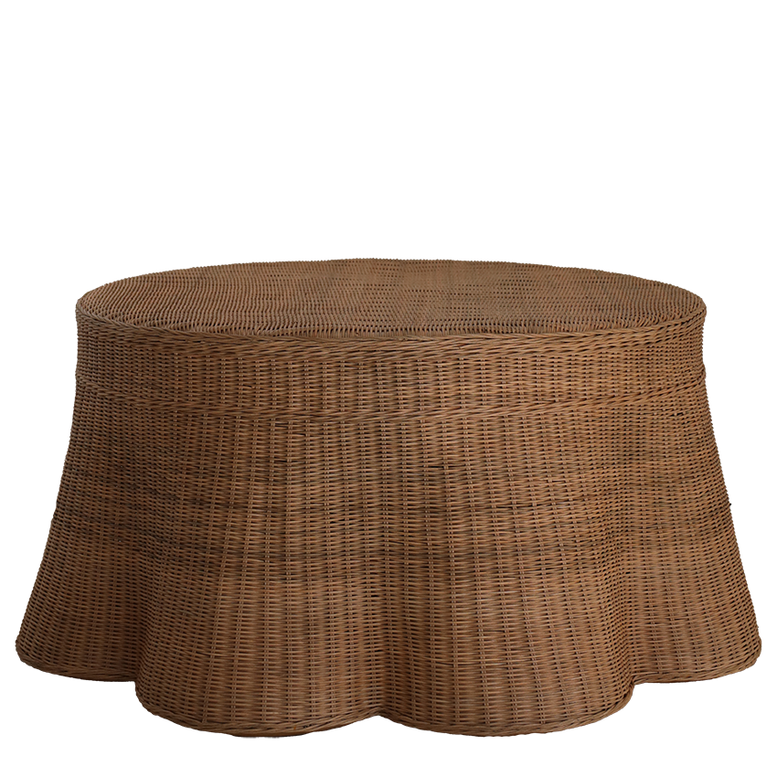 Brown handwoven ottoman on a white background